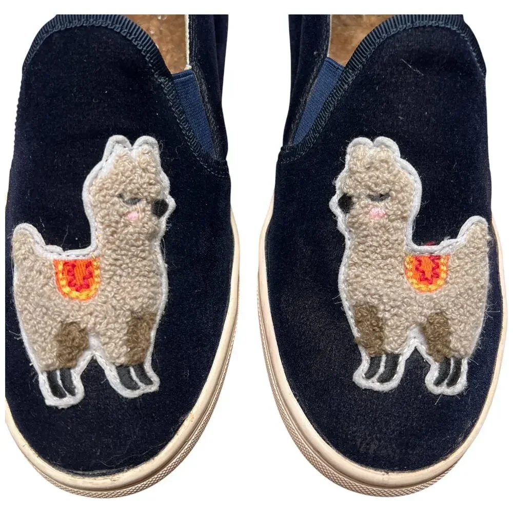 SOLUDOS Women 7 Navy Velvet Llama Alpaca Sneaker Slip On Shoes Flats READ